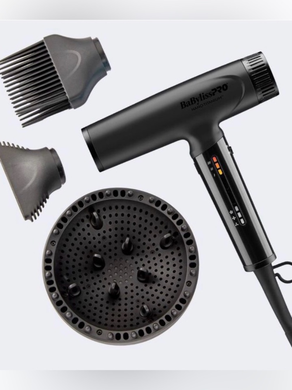 BaByliss Pro Matte Black Hair Dryer with Diffuser & Styling Nozzles